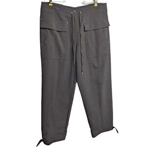 CK Calvin Klein Crop Pants Women 10 Waist Drawstring Flat Front Travel Black